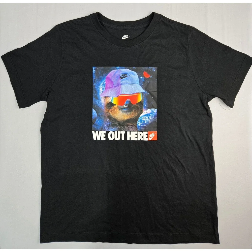 Nike Kids XL Black We Out Here Sloth Space Graphic T-Shirt Short Sleeve Tee